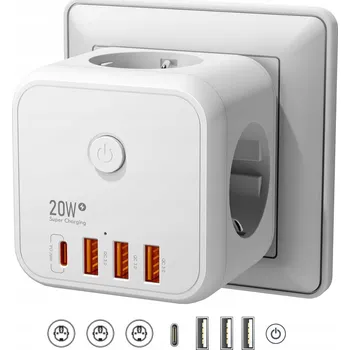 Elektrická zásuvka USB ROZBOČKA DO ZÁSUVKY 3 ZÁSUVKY ROZBOČKA USB C ADAPTÉR