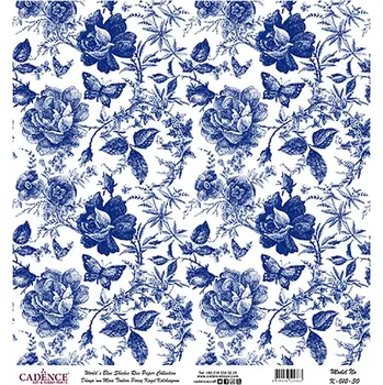 Umělecký papír Rýžový papír 30x30 K-010, Modré růže -Cadence