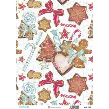 Umělecký papír Rýžový papír A4 No: 1357 - Vánoční motivy s perníčky