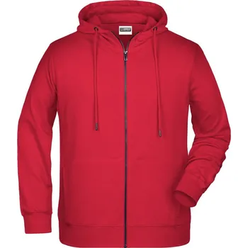 pracovní mikina James & Nicholson Mikina s kapucí JN 8026 na zip, pánská COT02802600414-red Červená 4XL
