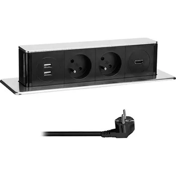 Elektrická zásuvka Výsuvný blok zásuvek PP126 HDMI USB stříbrná