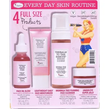 theBalm To The Rescue® To The Rescue® Moringa Tree čisticí pleťová pěna s hydratačním účinkem 155 ml + To The Rescue® Peptides & Ceramides lehký denní krém s ceramidy 30 ml + To The Rescue® Glow posilující a rozjasňující olej pro dokonalou pleť 30 ml + To