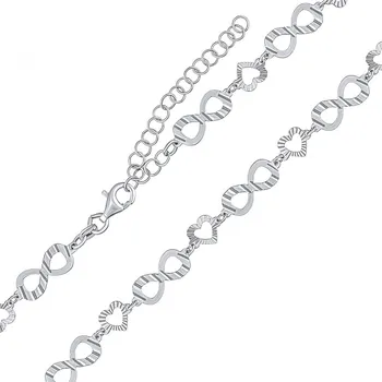 Šperk Stříbrný náhrdelník se srdíčky a nekonečno Airi zdobený - 6 mm 42+5 cm