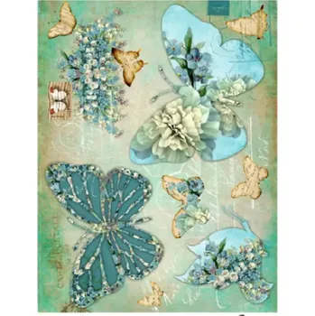 Umělecký papír Rýžový papír A3 -419 - Motýl s květy -Cadence