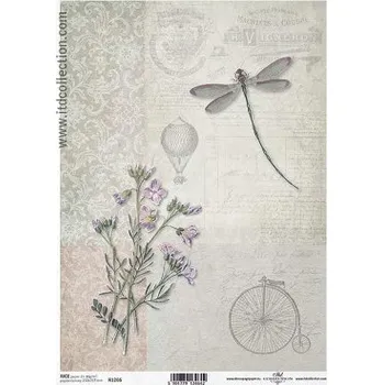 Umělecký papír Rýžový papír A4 - rostliny a květiny - vážka (R1266)