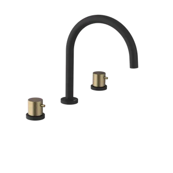 Vodovodní baterie Sapho Ultrasan Tříprvková stojánková umyvadlová baterie bez výpusti, černá mat/zlato mat, UT017VBG