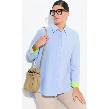 Dámská halenka Ulla Popken, Plus size Halenka, pačvork vzhled, límeček, neonové manžety pro plnoštíhlé nadměrná velikost, 836249727-1132, modrý, 58/60, Nadměrné velikosti, Plus size oblečení, Oblečení pro boubelky, Oblečení pro baculky, Oblečení pro plnoštíhlé, Oblečení