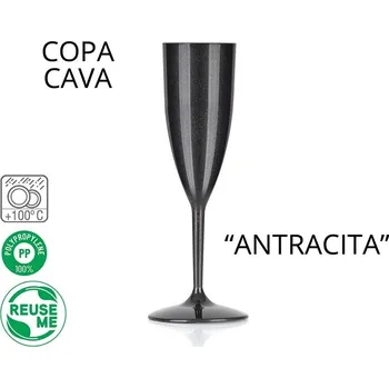 Sklenice Pohár na šampaňské antracit 6 ks 150 ml plast