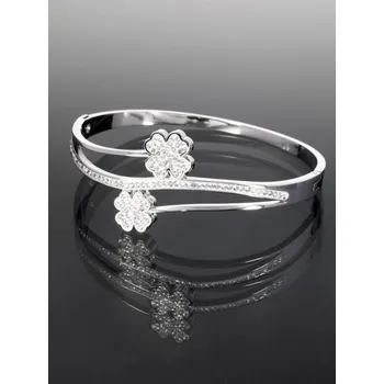 Náramek Prosperk Pevný náramek z chirurgické oceli se čtyřlístky s čirými krystaly S3783