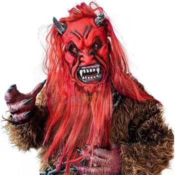 Maska Krampus červená s červenými vlasy