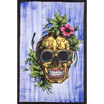 Přehoz na lůžko Mandala malá SKULL modrá