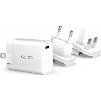 Mobilní telefon Nabíječka do sítě Epico 20W síťová nabíječka s vyměnitelnou zástrčkou (EU, UK) - bílá