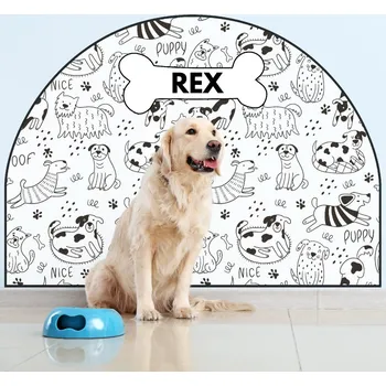 Samolepící dekorace Ochranná textilní nálepka na zeď - Oblouk - Veselí psi Se jménem, 120x96cm