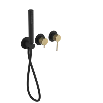 Vodovodní baterie Sapho Ultrasan Podomítková sprchová baterie s ruční sprchou, 2 výstupy, černá mat/zlato mat, UT045VBG