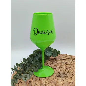 Party nádobí Zelená nerozbitná sklenička na víno s nápisem - D-decor
