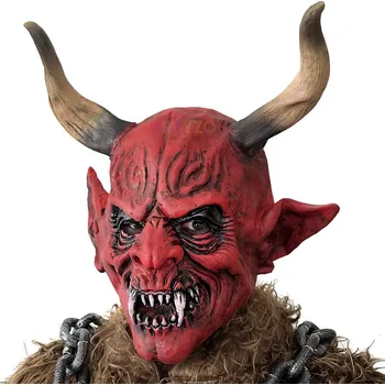 Karnevalový doplněk Maska červený čert s velkými rohy