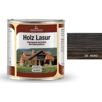 barva a nátěr na dřevo Borma wachs HOLZ LASUR – tónovaný impregnační voskový nátěr 0,75l, 08-nero