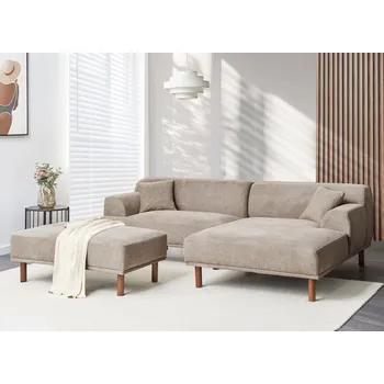 Pohovka Rohová pohovka taupe látkové čalounění levostranná na nohách vodoodpudivá vhodná pro zvířata s taburetem moderní styl obývací pokoj Beliani