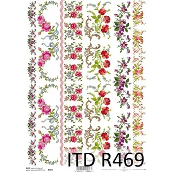 Umělecký papír Rýžový papír A4 Itd-R0469-květinové proužky