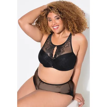 Podprsenka Ulla Popken, Plus size Podprsenka s kosticemi TruYou, měkké košíčky, krajka, vysoký střih, košíčky B-F pro plnoštíhlé nadměrná velikost, 835692100-1083, černý, 100C, Nadměrné velikosti, Plus size oblečení, Oblečení pro boubelky, Oblečení pro baculky, Oble