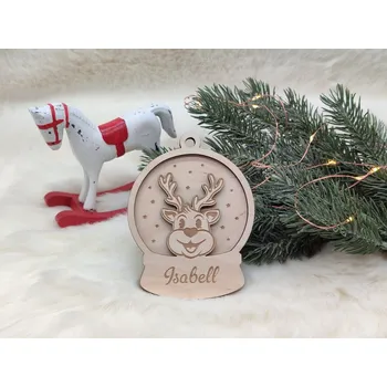 Vánoční ozdoba Dřevěná vánoční 3D sněhová koule Sob - D-decor