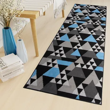 Koberec Běhoun na míru Maya - trojúhelníky 2 - černý/modrý Rozměr koberce: 80 cm