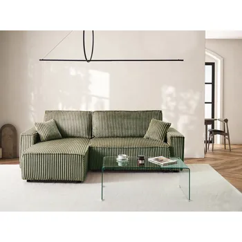 Pohovka Rohová rozkládací pohovka zelená manšestrová pravostranná stylový nábytek s polštáři obývací pokoj extra lůžko Beliani