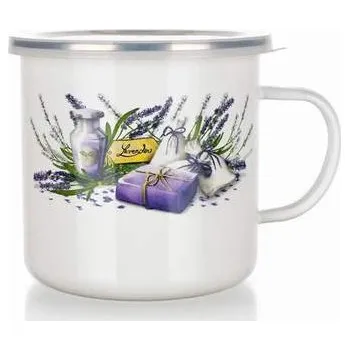 Hrnek smalt 0,7 l průměr 11cm s víčkem Levandule