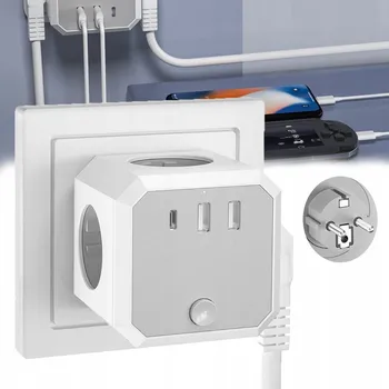 Elektrická zásuvka 7 V 1 ZÁSUVKOVÁ LIŠTA VÍCENÁSOBNÁ ZÁSUVKA, 1 typ C a 2 USB