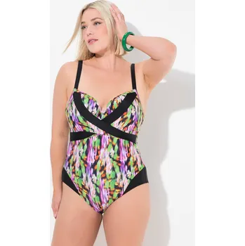 Dámské plavky Ulla Popken, Plus size Plavky, měkké košíčky, zavinovací vzhled, recyklovaný materiál pro plnoštíhlé nadměrná velikost, 835959100-1012, černý, 52, Nadměrné velikosti, Plus size oblečení, Oblečení pro boubelky, Oblečení pro baculky, Oblečení pro plnoštíhlé