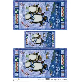 Umělecký papír Rýžový papír A4 - YY781 Tučňáci přejí veselé vánoce