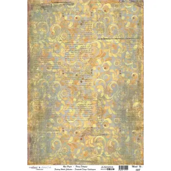 Umělecký papír Rýžový papír A4 No: 1258 - Zlatý ornament s písmotiskem - A3