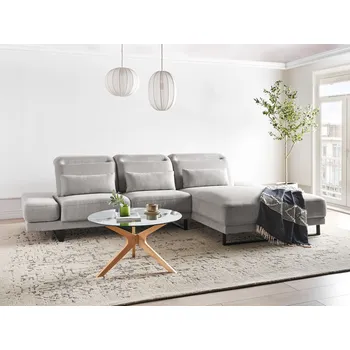 Pohovka Levá rohová pohovka šedá polyesterové čalounění ocelové nohy nastavitelné boční područky a opěradlo nábytek do obývacího pokoje Beliani