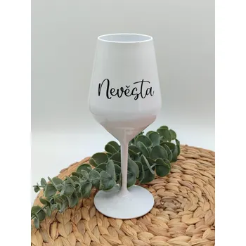 Party nádobí Bílá nerozbitná sklenička na víno s nápisem - D-decor