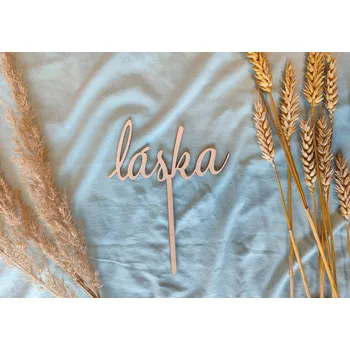 Svatební dekorace Dřevěný zápich do dortu nápis láska - D-decor