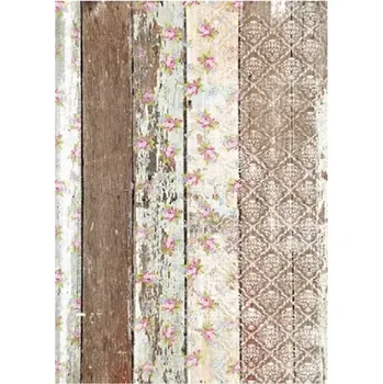 Umělecký papír Rýžový papír A3-388 - Hnědá zeď s květy - Cadence