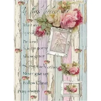 Výtvarný papír Rýžový papír A4 -335 - Podlaha s růžemi - Cadence