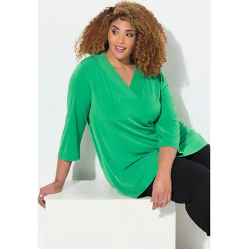 Dámské tričko Ulla Popken, Plus size Dlouhé tričko, áčkový střih, V výstřih, 3/4 rukáv pro plnoštíhlé nadměrná velikost, 827621451-1130, zelený, 50/52, Nadměrné velikosti, Plus size oblečení, Oblečení pro boubelky, Oblečení pro baculky, Oblečení pro plnoštíhlé, Oblečen