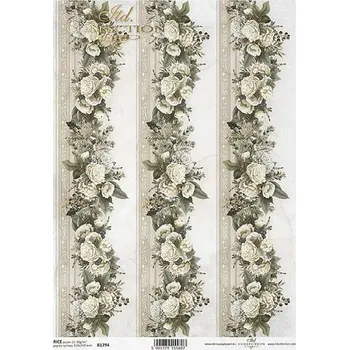 Umělecký papír Rýžový papír A4- R1794 - květiny -bordura