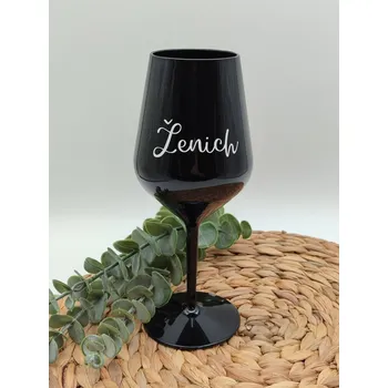 Party nádobí Černá nerozbitná sklenička na víno s nápisem - D-decor