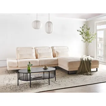 Pohovka Levá rohová pohovka béžová manšestrové čalounění ocelové nohy nastavitelné boční područky a opěradlo nábytek do obývacího pokoje Beliani