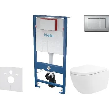 Klozet kielle Genesis - Set předstěnové instalace, klozetu Oudee Vortex, sedátka softclose a tlačítka Gemini III, matný chrom 30505SS77