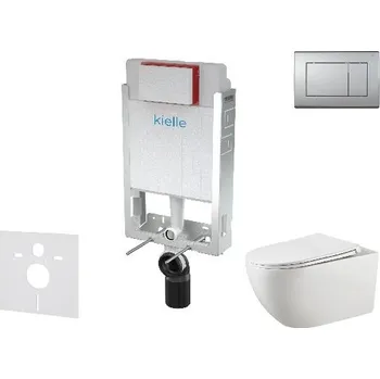 Klozet kielle Genesis - Set předstěnové instalace, klozetu Gaia, sedátka softclose a tlačítka Gemini III, matný chrom 30505SZ49