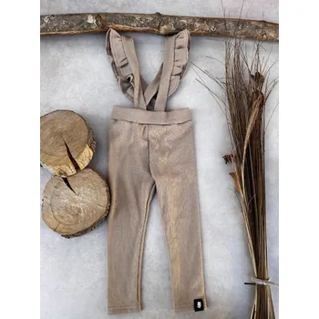 Dívčí legíny ANDY Boom legíny žebrované s kšandami a volánky mocca Velikost děti: 68