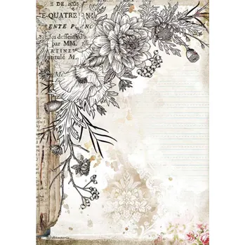 Umělecký papír Rýžový papír A4 Stamperia DFSA4553 květy v rohu