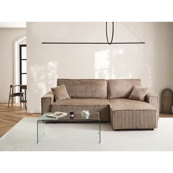 Pohovka Rohová rozkládací pohovka světle hnědá manšestrové čalounění levostranná stylový nábytek s polštáři obývací pokoj extra lůžko Beliani