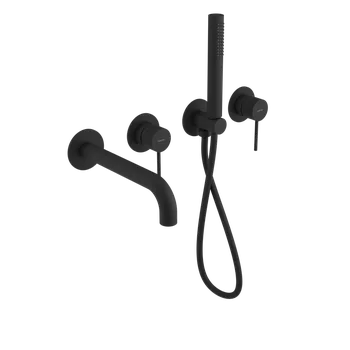 Vodovodní baterie Sapho Ultrasan Podomítková vanová baterie s hubicí a ruční sprchou, 2 výstupy, černá mat, UT093VB