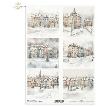 Umělecký papír Rýžový papír A4 - zasněžené město - R2307
