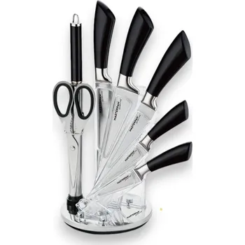 Kuchyňský nůž Sada kuchyňských nožů s černou rukojetí a se stojanem – 8 ks