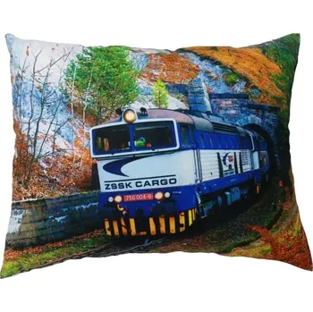 Dekorativní polštářek Polštářek s vlakem lokomotivou 756 004-8 (polštář lokomotiva , železnice)